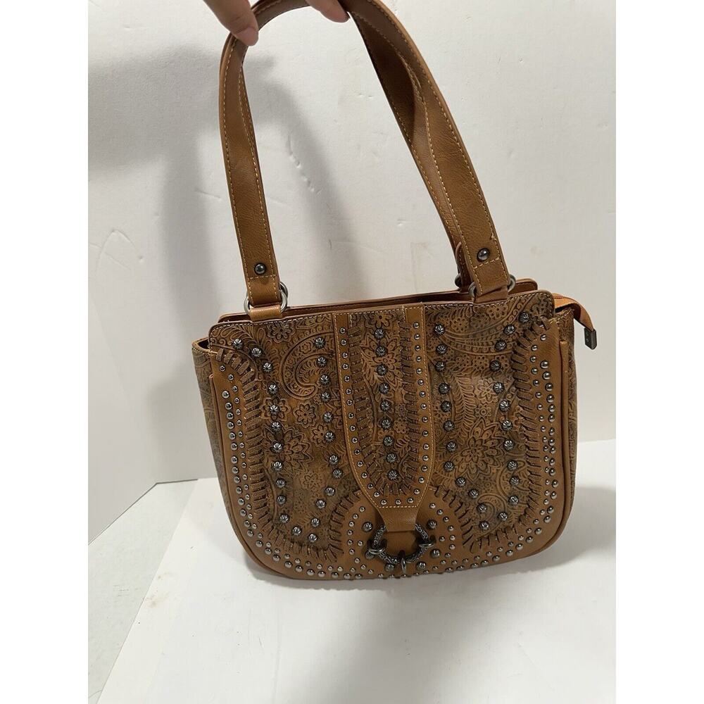 Montana West Concealed Carry‎ Purse Leather Western Studded Purse Paisley Cognac